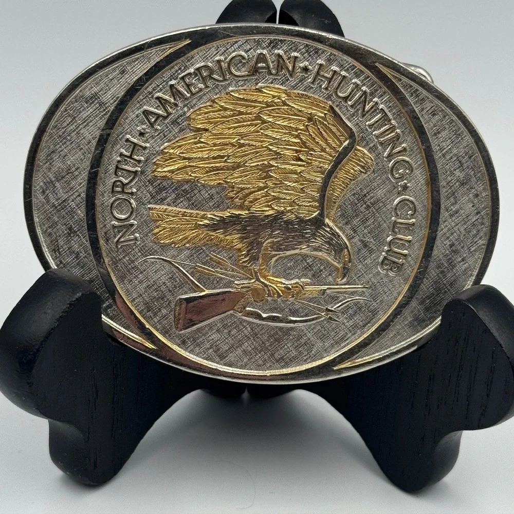 North American Hunting Club Eagle Belt Buckle 24K Gold Rhodium Plate Solid Brass